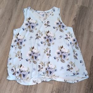 LuLaRoe Floral Sleeveless Blouse - Light Blue and White Size 2XL